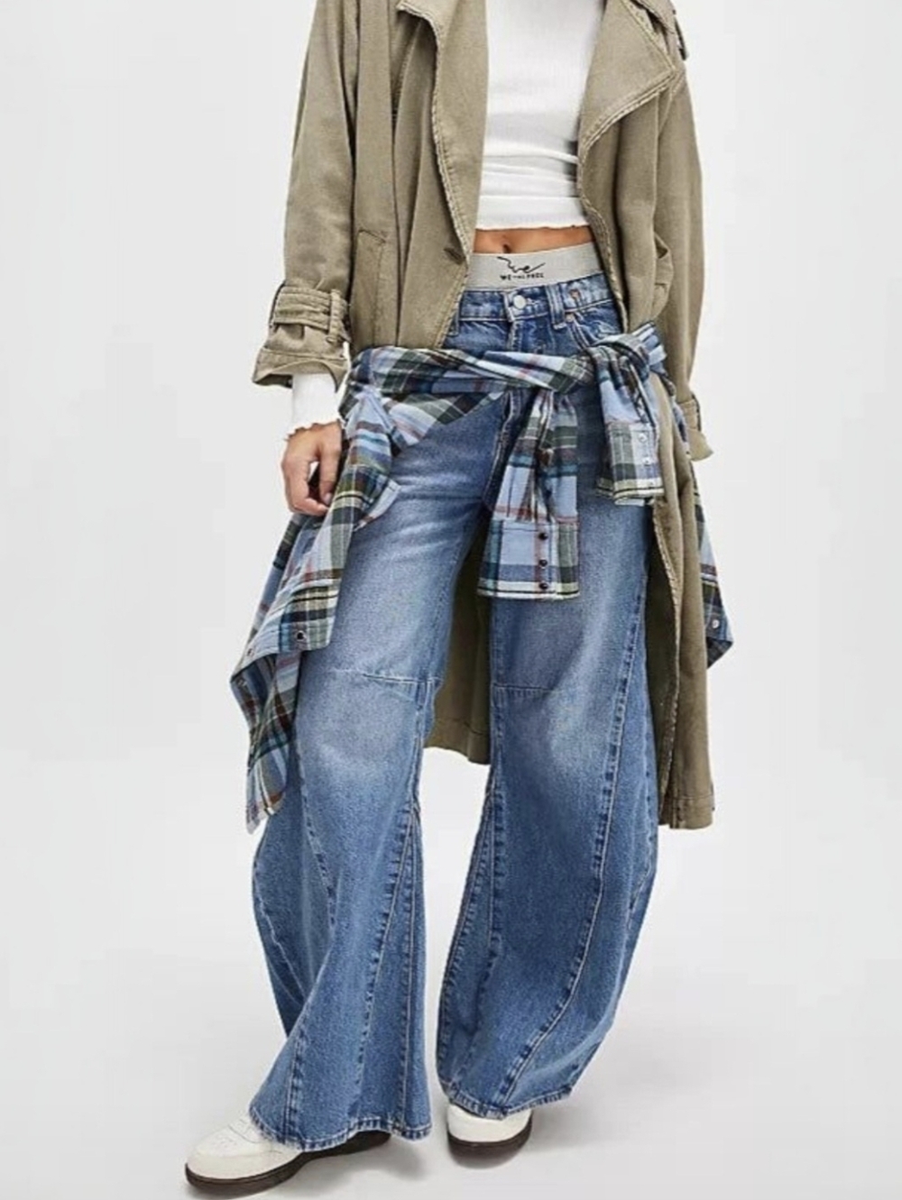 We The Free Wide Leg Flare Jeans in Light Blue Denim